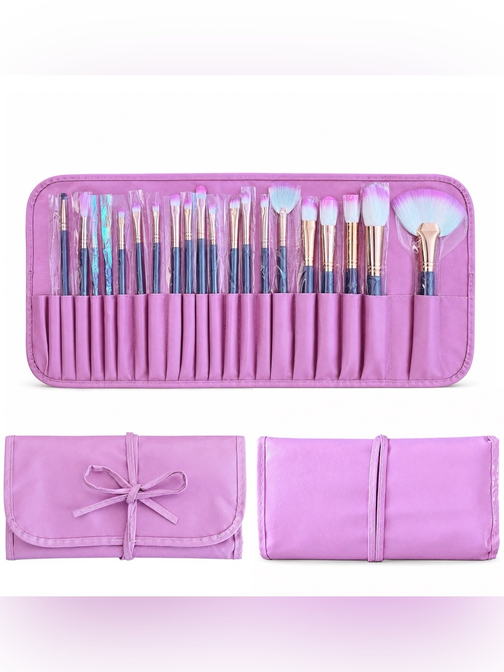 New 22 Piece Pink Makeup Brush Complete Set & Storage Carrying Case Blush Flat